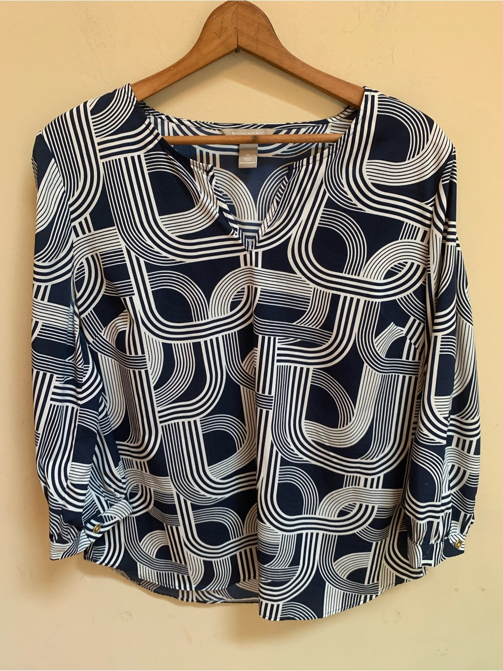 Banana Republic Deep Blue & White Work or Casual Pullover Blouse Sz M